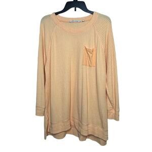 Soft Surroundings Peachy Orange Waffle Knit Long Raglan Sleeves Top Size 1XL